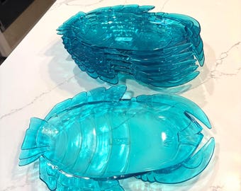 Set of 6 vintage  "The Cook's Bazaar" Plastic Lobster Plates, Blue