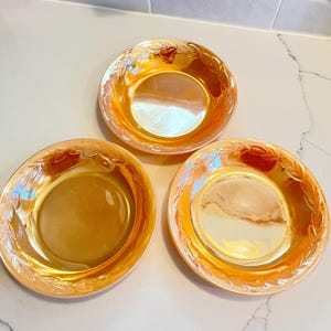 Vintage Peach Lusterware Fire King Bowls: Laurel Pattern, 1950s