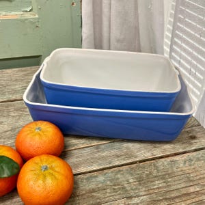 Vintage Hall casserole and loaf dishes, made for Westinghouse, cobalt blue and white, made in the U.S.A.  FREE SHIPPING GUARANTEE
