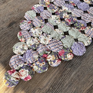 Vintage Handmade Floral Cotton Table Runner: Lavender & Yellow