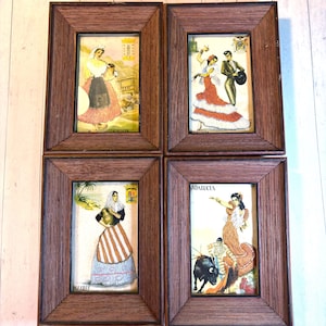 Framed Embroidered Spanish Postcard Set: Folk Art, Galicia, Andalucia