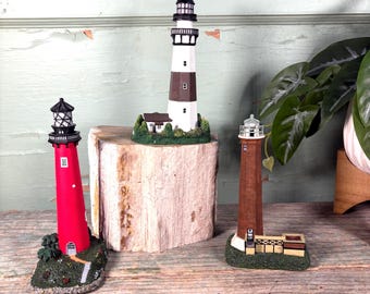 Vtg Lighthouse Figurines, Jupiter Inlet, Jupiter Island, FL, Montauk Point, Montauk NY, Aransas Pass, Port Aransas, TX, George Lefton, 1990s