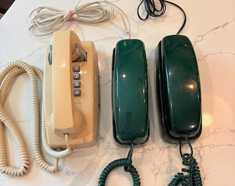 Telefony dotykowe vintage, beżowe, leśno-zielone, AT&T, GTE, telefon ścienny, telefon stacjonarny