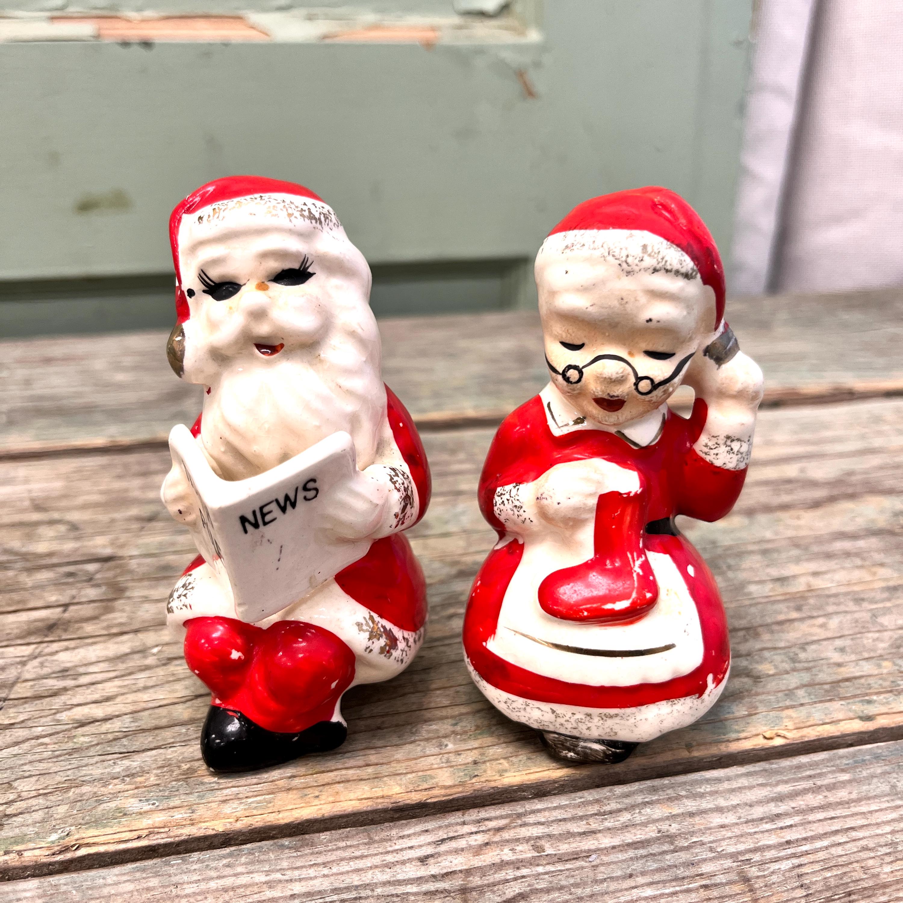 Vintage Santa & Mrs. Claus Ceramic Salt and Pepper Shakers - Relco