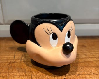 Vintage 1980er Jahre Minnie Maus Tasse, Applause 3D Plastikbecher, Disneyana