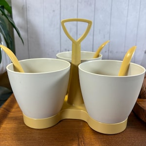70s Tupperware Condiment Caddy Complete Set Spoons Lids Portable Yellow Gold #3