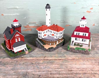 Vtg Lighthouse Landmark Figurines, Alcatraz Island, California, New Orleans Lighthouse, New Orleans, LA, South Bass Island, Put-in-Bay OH