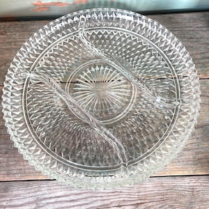 Vintage Indiana Glass Relish Tray: Diamond Pattern Appetizer Platter