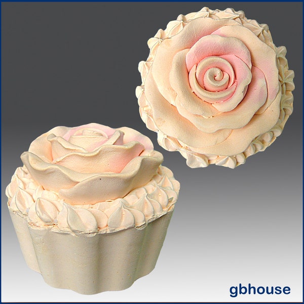 Cup Cake avec glaçage à la rose - Savon en silicone 3D / plâtre / argile / bougie Moule - acheter auprès du concepteur et fabricant original