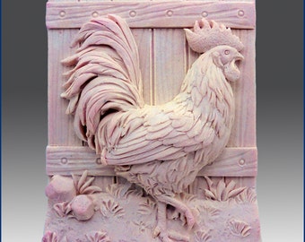 Handsome Rooster - Detail of high relief sculpture - Silicone Soap/plaster/clay Mold - buy from original designer and maker