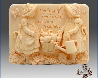 2D Silicone Soap Mold - Forever Friends Series -Gardening Girls -  - you are buying from original designer - say no to copycats