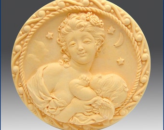 2D Silicone Soap Mold - Mother and Cherub Round