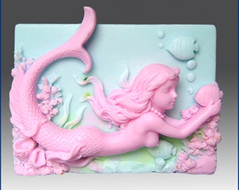 2D Silicone Soap Mold - Mermaid Wendy with Fish