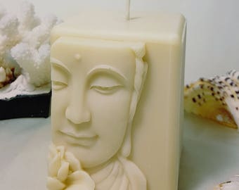 Buddha Close-up w/Lotus - 3 1/2" Handmade Scented Beeswax Candle