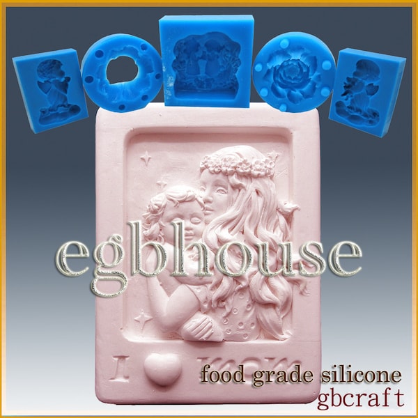 2D Silicone Soap/sugar/fondant/chocolate Mold-Mother holding her child in moonlight