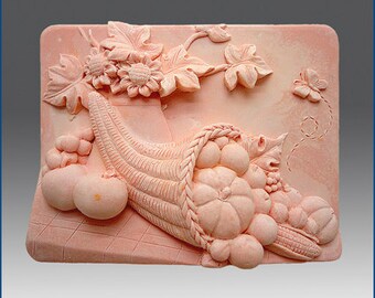 Jewelry Trinket Box 5L x 1.5H; Antique Italian Carved Faux Ivory Resin Cornucopia Floral Scrolled Honeycombed Jewelry Casket Sculpture