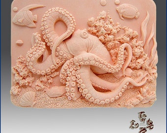 2D Silicone Soap Mold - Octopus on Coral Reef