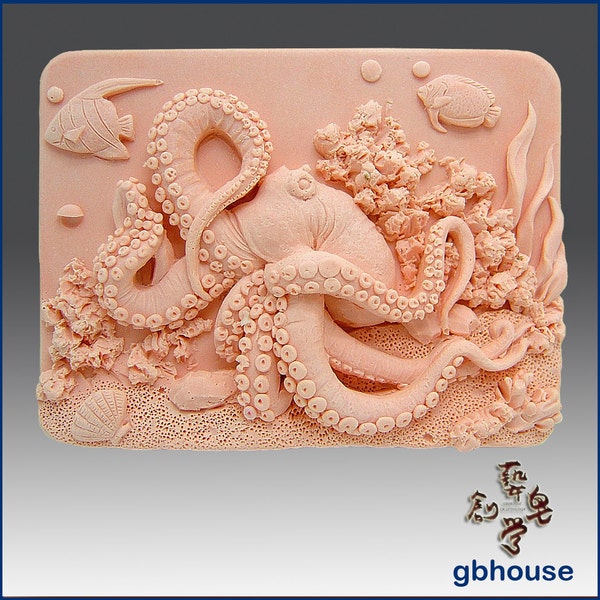 2D Silicone Soap Mold - Octopus on Coral Reef