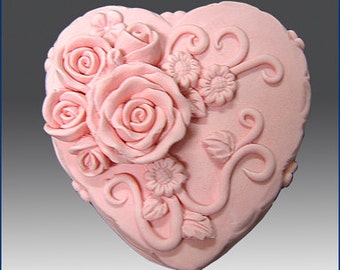 3D Silicone soap / candle mold - Heart Shape Rose Wedding Cake - free shipping
