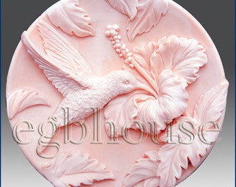 2D Silicone Soap Mold - Hummingbird in Hibiscus Garden