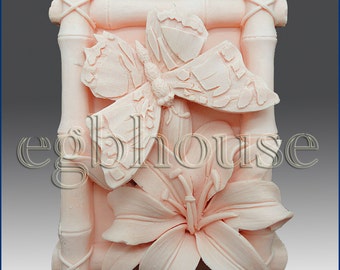 2D Silicone Soap Mold - Butterfly and Lily in Bamboo Frame - Free Shipping