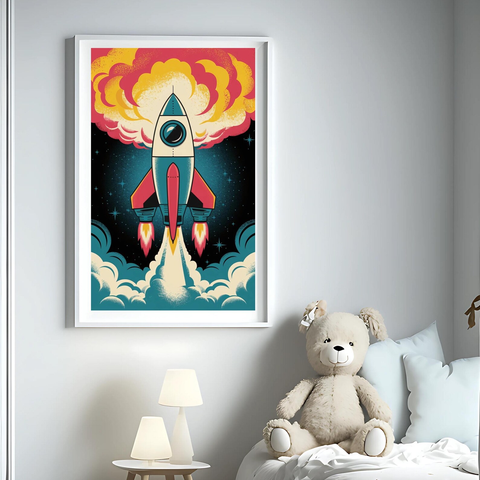Space Nursery Wall Art Prints, Set of 3: Astronaut, Rocket (digital ...