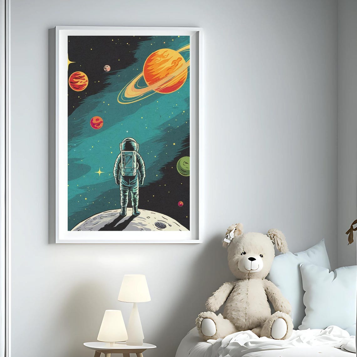 Space Nursery Wall Art Prints, Set of 3: Astronaut, Rocket (digital ...