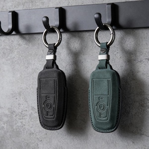 Ford Suede Car Key Fob Cover, Alcantara Leather Key Case for Ford Mustang, Anti-Scratch Protector Holder with Keychain, Car Accessories