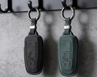 Ford Suede Car Key Fob Cover, Alcantara Leather Key Case for Ford Mustang, Anti-Scratch Protector Holder with Keychain, Car Accessories