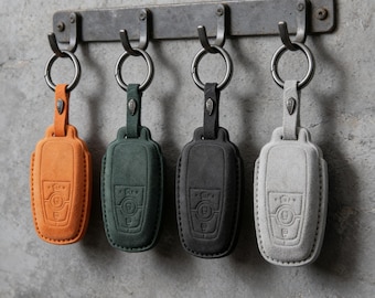 Étui en daim pour clé de voiture Ford, étui en cuir Alcantara pour clé de Ford Mustang, protection anti-rayures avec porte-clés, accessoires auto