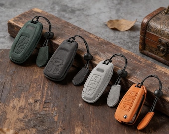 Luxury Alcantara Key Fob Cover for Audi A3 A4 A5 A6 A7 A8 Q3 Q5 Q7 S3 | Premium Suede Leather Key Case Protector with Anti-Lost Strap