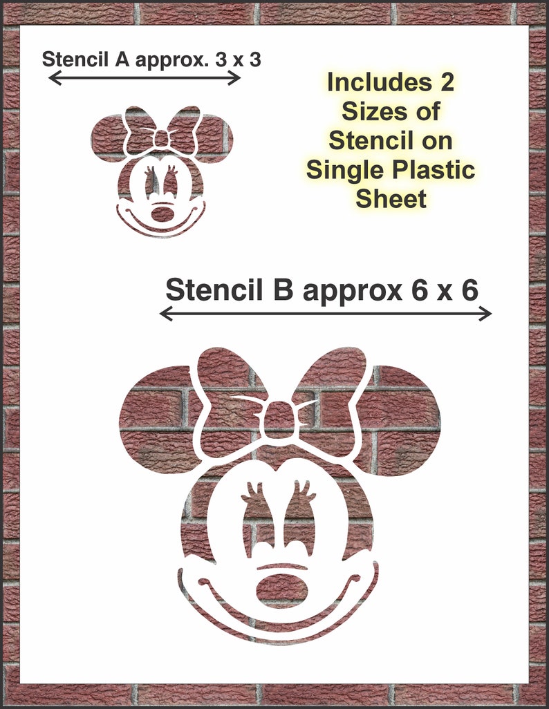 Minnie Mouse Stencil Sheet 2 Sizes in 1 3x3 and 6x6 Free S&amp;H Perfect for Art Projects, Airbrush ...