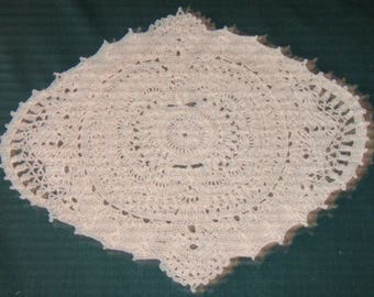 Crochet Cotton Doily, 14" long by 12" wide, Ecru in color