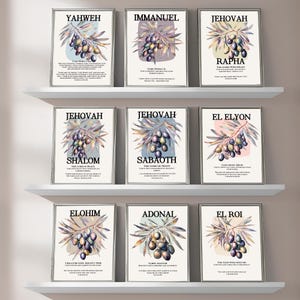 16 Hebrew Names Of God Christian Wall Art Faith Inspired Wall Art Printable Wall Art Adult Baptism Gift Pastor Gift KJV Scripture Art Yahweh