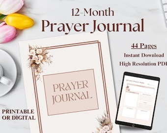 12-Month Prayer Journal Printable: Christian Devotional Planner Digital Download