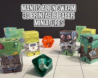 Mantis Alien Swarm Printable Paper Miniatures (28mm) for Sci-Fi Wargaming / roleplaying TTRPG or collecting