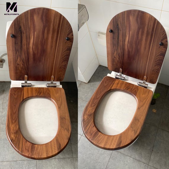 Toilettendeckel aus Massivholz,mit Absenkmechanismus und Motiv Trockenes Holz,Toilettensitz aus Holz,Toilettendeckel Nussbaum