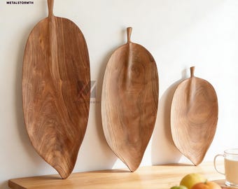 Hand Carved Black Walnut Leaf Tray, Rustic Wooden Fruit Dish, Tea Serving Plate