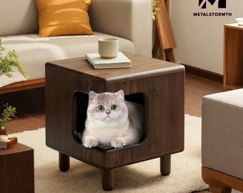 Cat House, Small Cat Table,Cat Furniture, Round Coffee Table,Cat Bed,Cat Cave,Coffee Table Wooden Table Decor,Solid Wood Coffee Table