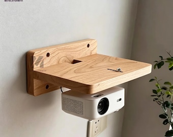 Projektorregal, massives Hartholz, an der Wand montierter Leinwandständer, schwimmendes Plattenspielerregal, anpassbare Plattenspielerleiste, Einweihungsgeschenk