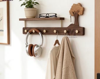 Décoration de ferme rustique peu encombrante, porte-manteau magnétique, porte-manteau moderne en bois de noyer massif, rangement mural multifonctionnel pour serviette et chapeau
