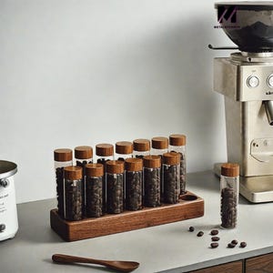 coffee test tube,12 Tubes Wood 20g,25g Coffee Beans Storage,Tubes w Degas Valve,Cellar Storage ,Tubes,Gifts for Coffee Lovers