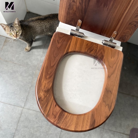 Toilettendeckel aus Massivholz,mit Absenkmechanismus und Motiv Trockenes Holz,Toilettensitz aus Holz,Toilettendeckel Nussbaum