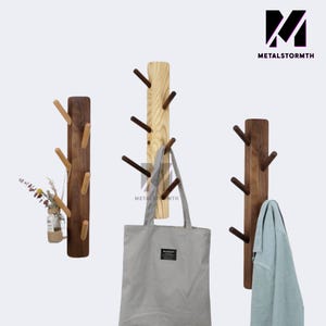 Modern Solid Walnut Wood Rack, Rustic Farmhouse Decor Space Saving Magnetic Hook Rack Multifunctional Wall Coat Hat Towel Storage,Home Decor