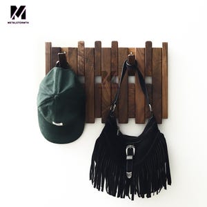 Modern Solid Walnut Wood Piano Coat Rack,Magnetic Hook Rack Multifunctional Wall,Coat Hat Towel Storage,Rustic Farmhouse Decor Space Saving