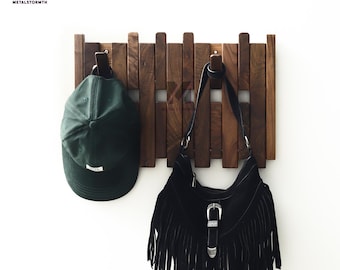 Modern Solid Walnut Wood Piano Coat Rack,Magnetic Hook Rack Multifunctional Wall,Coat Hat Towel Storage,Rustic Farmhouse Decor Space Saving