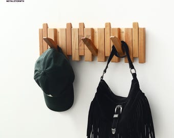 Wall Coat Hat Towel Storage,Magnetic Hook Rack Multifunctional,Modern Solid Cherry Wood Piano Coat Rack, Rustic Farmhouse Decor Space Saving