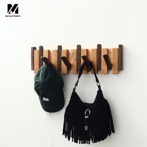 Entryway Storage,Rack for Coat Hat Towel,Beech Wood Piano Coat Rack,Space Saving Flip Down Magnetic Hook,Multifunctional Wall Organizer
