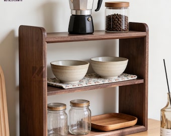Coffee storage,rack with drawer,Solid wood cup storage rack,three-layer dining table coffee cup tea set display rack, desktop storage rack