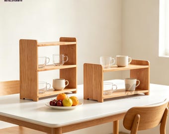 Sdesktop storage rack,3-Layer Coffee storage,rack with drawer, Mug Bowl Dish shelf Tableware Organizer,Home living ,wood cup storage rack